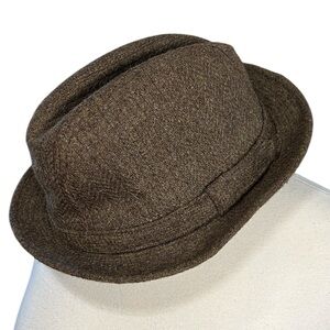 Vintage Stetson Equalizer Brown Tweed Herringbone Wool Blend Fedora size 7-7 1/8